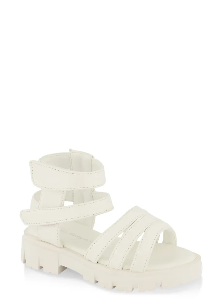 Womens Toddler Girls Double Velcro Strap Lug Sole Gladiator Sandals, White, Size 5