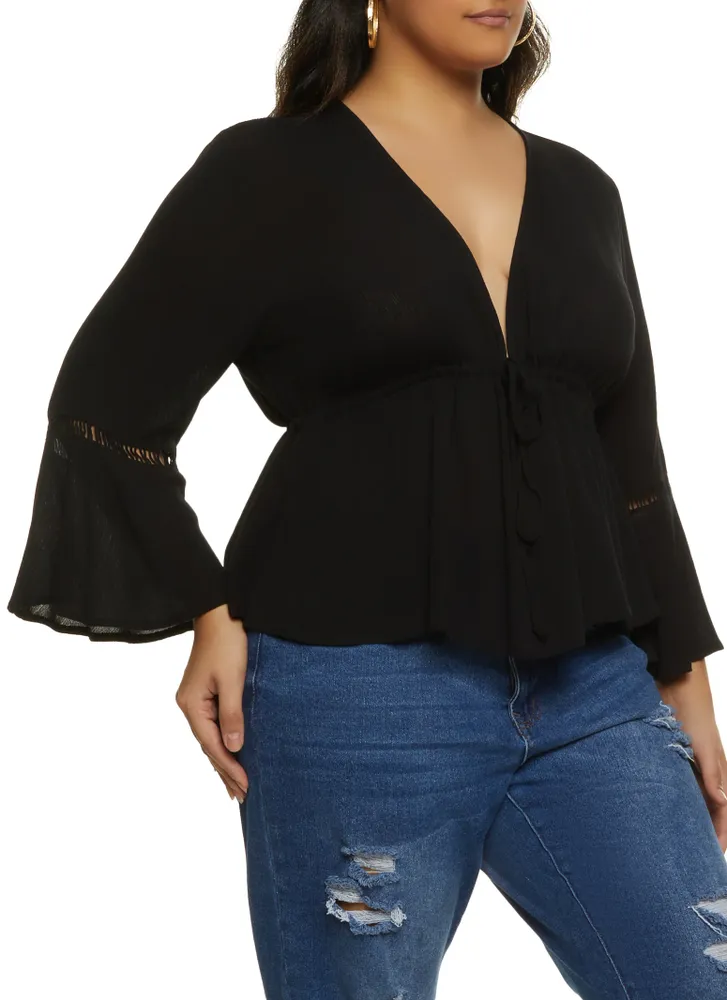 Womens Plus Bell Sleeve Peasant Top, 2X