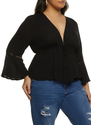 Womens Plus Bell Sleeve Peasant Top,