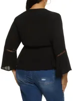 Womens Plus Bell Sleeve Peasant Top, 2X