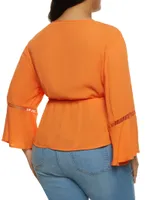 Womens Plus Size Bell Sleeve Peasant Top, Orange, Size 1X