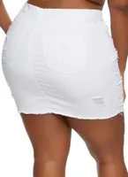 Womens Plus Size WAX Distressed Denim Mini Skirt, White, Size 3X