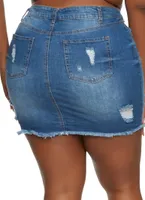 Womens Plus WAX Distressed Denim Mini Skirt, Blue,