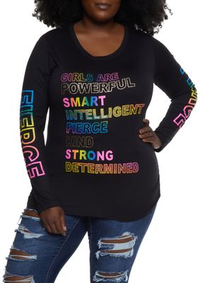 Plus Size Graphic Long Sleeve T-Shirt in Black Size: 1X