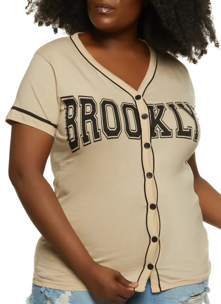 Womens Plus Size Brooklyn Baseball Jersey, Black, Size 1x | Rainbow Shops