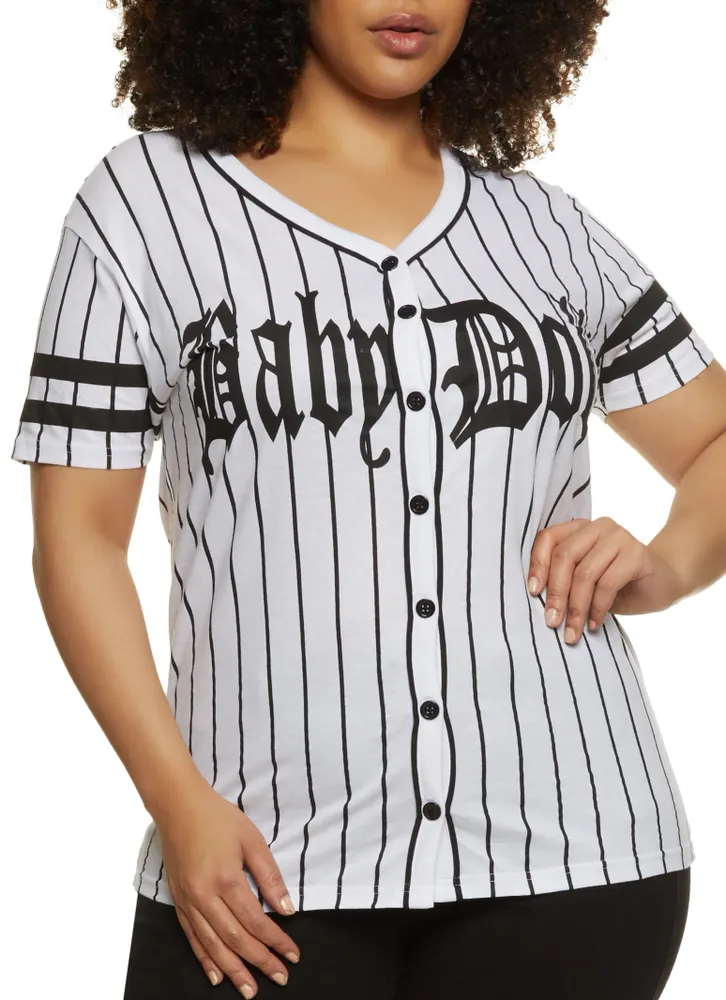 Women Baseball Jersey Top Short Sleeve Triped Baseball Shirt Plus