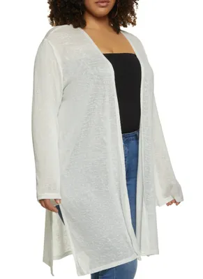 Womens Plus Size Gauze Knit Duster, White, Size 1X