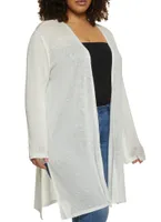 Womens Plus Size Gauze Knit Duster, White, Size 1X