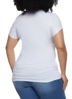 Womens Plus Size Basic Solid V Neck Tee, White, Size 2X