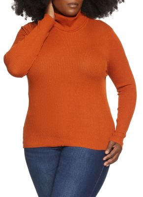 Womens Plus Size Rib Knit Turtleneck Sweater Orange Size 3X