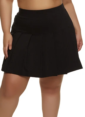 Womens Plus Size Crepe Knit Pleated Skirt, Black, Size 1X