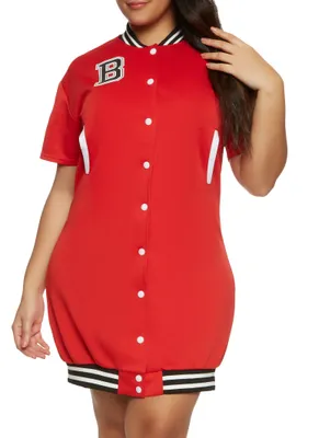 Button Front Baseball Jersey Dress