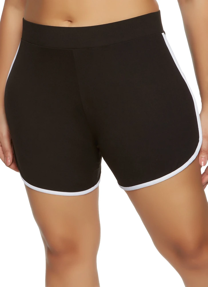 Womens Plus Soft Knit Contrast Trim Dolphin Shorts,