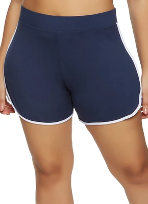 Womens Plus Soft Knit Contrast Trim Dolphin Shorts,