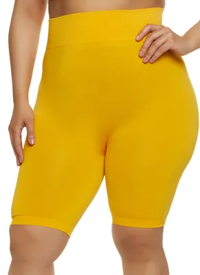 Womens Plus Size Seamless Cycling Shorts, Yellow, Size 1X-2X