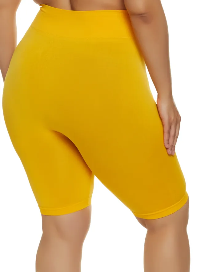 Rainbow Shops Womens Plus Size Seamless Cycling Shorts, Yellow, Size 3X-4X