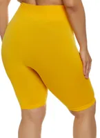 Womens Plus Size Seamless Cycling Shorts, Yellow, Size 1X-2X