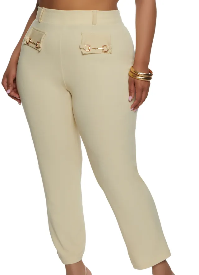 Rainbow Shops Womens Plus Size Zipper Detail Hyperstretch Skinny Pants,  Black, Size 1X