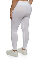 Womens Plus Size Seamless High Waist Knit Leggings, White, Size 1X-2X