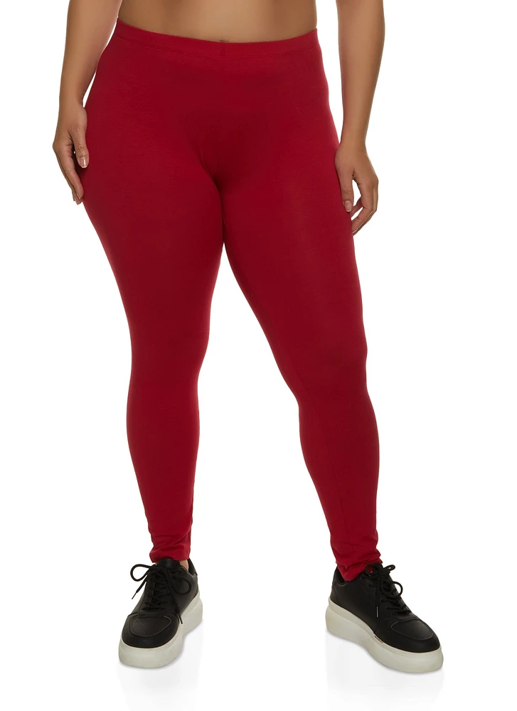 Womens Plus Size Basic High Waist Leggings, Red, Size 1X