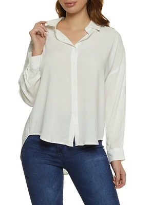 Womens Solid Long Sleeve Button Front Shirt, White, Size L
