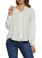 Womens Solid Long Sleeve Button Front Shirt, White, Size L