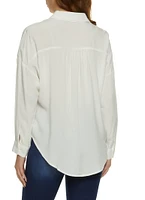 Womens Solid Long Sleeve Button Front Shirt, White, Size L