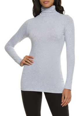 Womens Ruched Long Sleeve Turtleneck Top, Grey, Size S