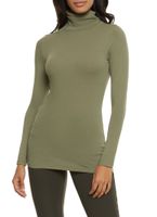 Womens Ruched Long Sleeve Turtleneck Top, Green, Size S