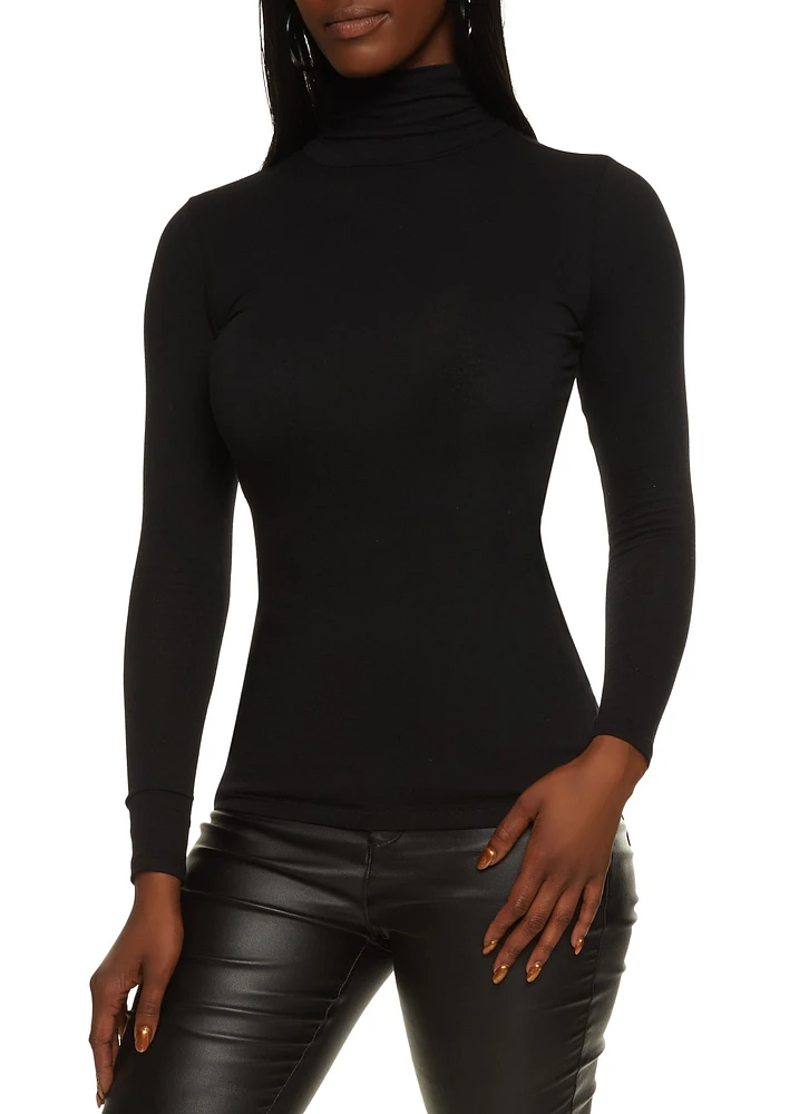 Womens Solid Long Sleeve Turtleneck Top, M