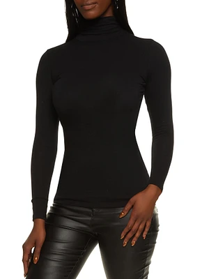 Womens Solid Long Sleeve Turtleneck Top, M