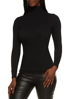Womens Solid Long Sleeve Turtleneck Top, M