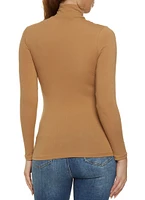 Womens Solid Long Sleeve Turtleneck Top, Beige,