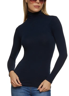 Womens Solid Long Sleeve Turtleneck Top,