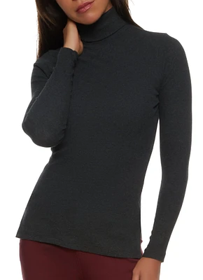Womens Basic Turtleneck Long Sleeve Top, Grey, Size M