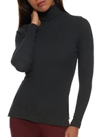 Womens Basic Turtleneck Long Sleeve Top, Grey, Size M