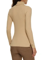 Womens Basic Turtleneck Long Sleeve Top, Beige, Size L