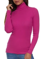 Womens Basic Turtleneck Long Sleeve Top, Pink, Size S