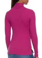 Womens Basic Turtleneck Long Sleeve Top, Pink, Size S