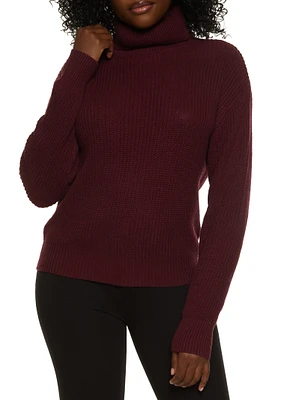 Womens Turtleneck Balloon Sleeve Sweater, Burgundy, Size L