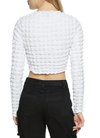 Womens Bubble Knit Keyhole Crop Top, White, Size M