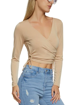 Womens Keyhole Side Faux Wrap Crop Top,
