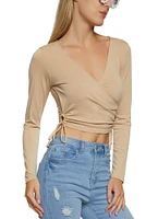 Womens Keyhole Side Faux Wrap Crop Top,