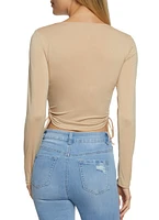 Womens Keyhole Side Faux Wrap Crop Top,