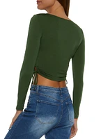 Womens Keyhole Side Faux Wrap Crop Top, Green, Size L