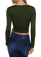 Womens Soft Knit Side Tie Cropped Wrap Top,