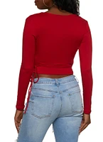 Womens Soft Knit Side Tie Cropped Wrap Top, Red, Size L