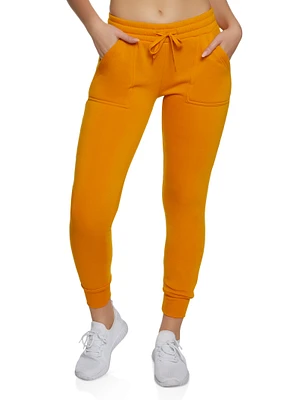 Womens Solid Fleece Drawstring Joggers, Orange, Size M