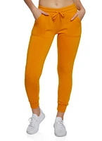 Womens Solid Fleece Drawstring Joggers, Orange, Size M