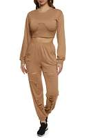 Womens Ribbed Bustier Detail Sweatshirt, Beige, Size S